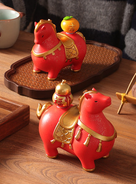 高颜值新年礼品一对马摆件