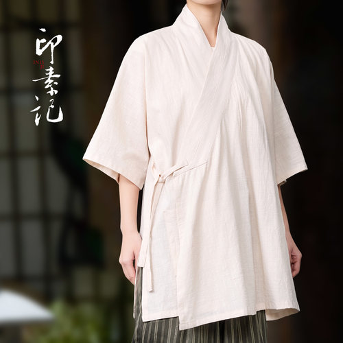 纯棉男女汉服中国风春夏款交领上衣茶艺师禅茶服情侣中式居士服 - 图3