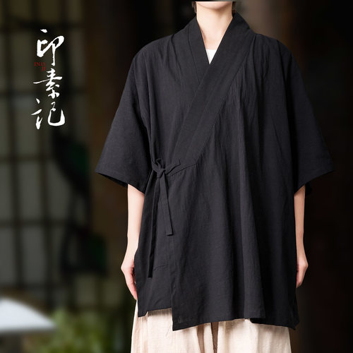 纯棉男女汉服中国风春夏款交领上衣茶艺师禅茶服情侣中式居士服 - 图2