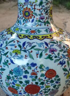 景德镇陶瓷花瓶手绘五彩天球瓶客厅插花摆设饰品