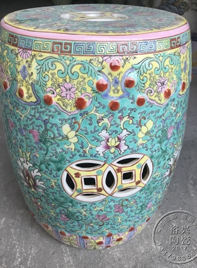 景德镇陶瓷凳子手绘粉彩蓝色室外