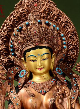 绿度母古色铜像摆件家用