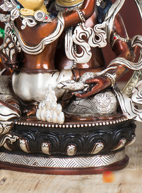 紫铜镀银家桌面摆件铜像五路财神