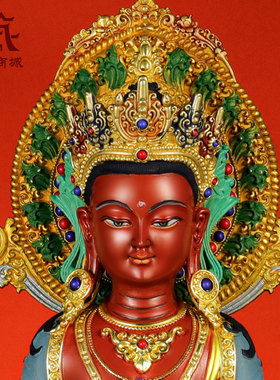 彩绘常寿佛铜像桌面摆件