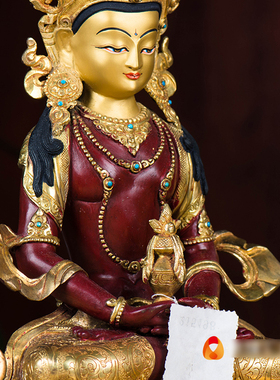 尼泊尔鎏金彩绘铜像摆件