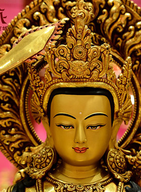 藏村尼泊尔进口《文殊菩萨》释迦族手工《文殊师利》铜像摆件