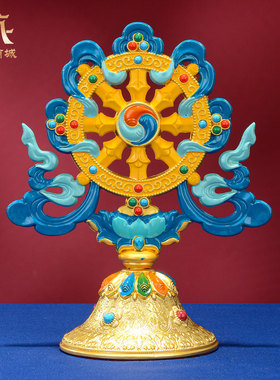 彩绘八宝金轮桌面摆件