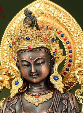 紫铜仿古绿度母铜像摆件