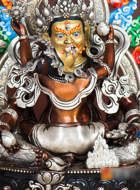 紫铜镀银五路财神桌面摆件7寸