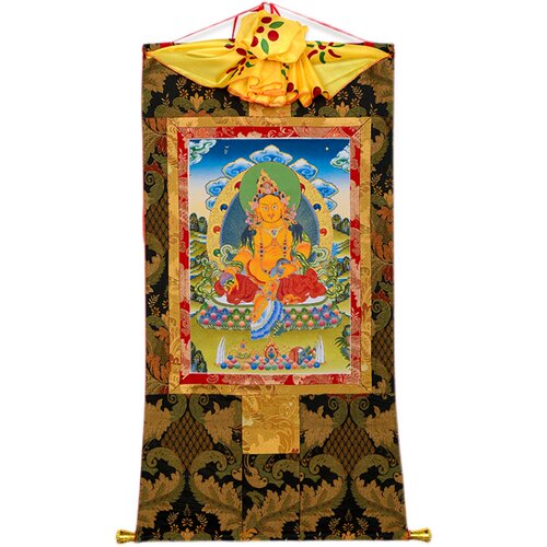 唐卡黄财神挂画西藏双层加厚客厅玄关用品卷轴画财神画像 - 图3