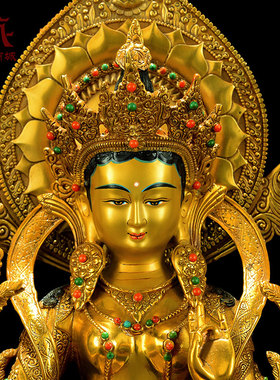 全鎏金绿度母桌面铜像摆件