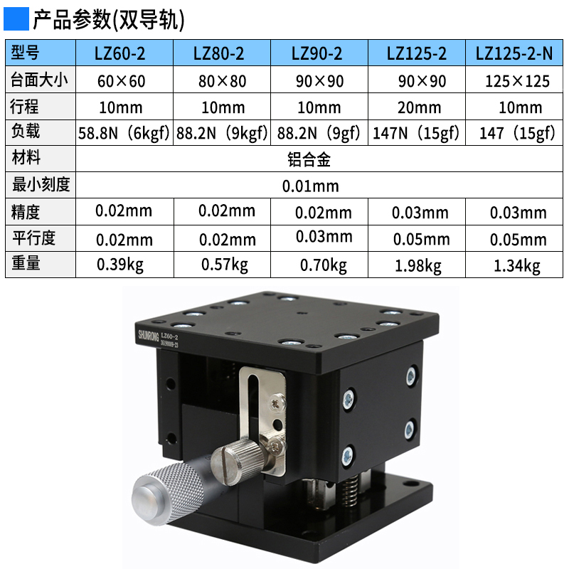 Z轴手动升降台光学精密位移微调滑台LZ40/60/90/80/125-2升降平台-图2