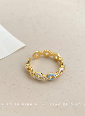 来钱来钱！微镶锆石厚镀18K真金保色开口可调节几何圆形戒指 指环