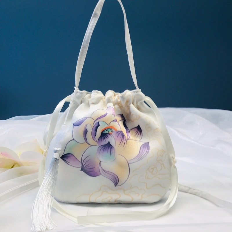 2026闪光欧根纱印花汉服包包 古风中国国风水墨画水桶抽绳包布包Z,淘宝优惠券,粉丝福利购,淘宝优惠卷