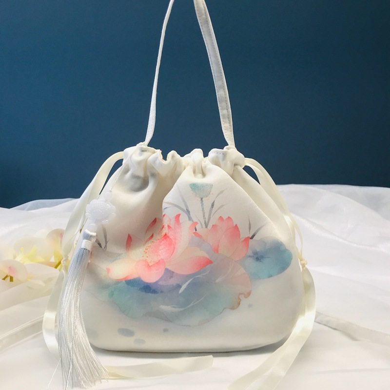 2026闪光欧根纱印花汉服包包 古风中国国风水墨画水桶抽绳包布包Z,淘宝优惠券,粉丝福利购,淘宝优惠卷