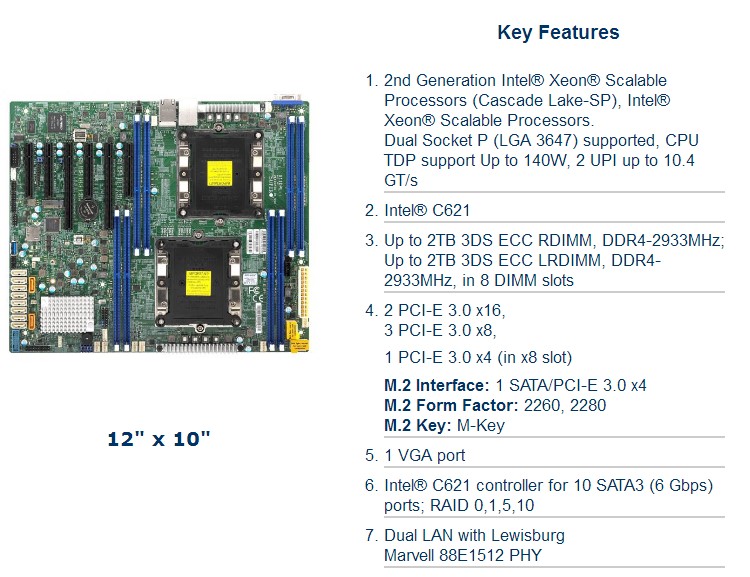 全新超微X11DPL-I双路服务器工作站主板LGA3647/DDR4/C621/ATX/M2 - 图3