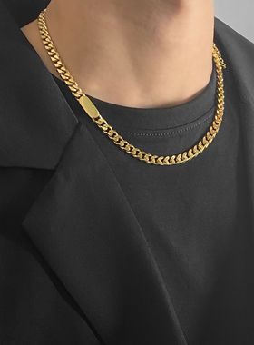 欧美跨境饰品钛钢小众嘻哈潮牌男女高级感百搭配饰古巴项链批发