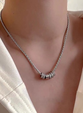 中性冷淡风钛钢闪钻圆环吊坠项链女轻奢小众设计感百搭锁骨链