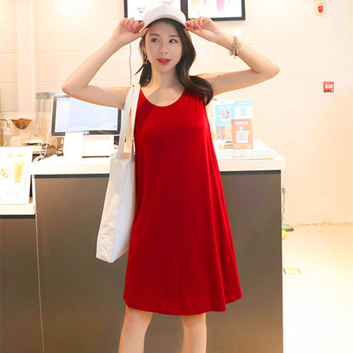 无袖家居背心裙女加肥加大码宽松打底胖mm睡裙中长款连衣裙200斤 - 图1