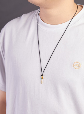 S925纯银棒球棒黑色编绳项链男女运动风小众设计高级感毛衣链饰品