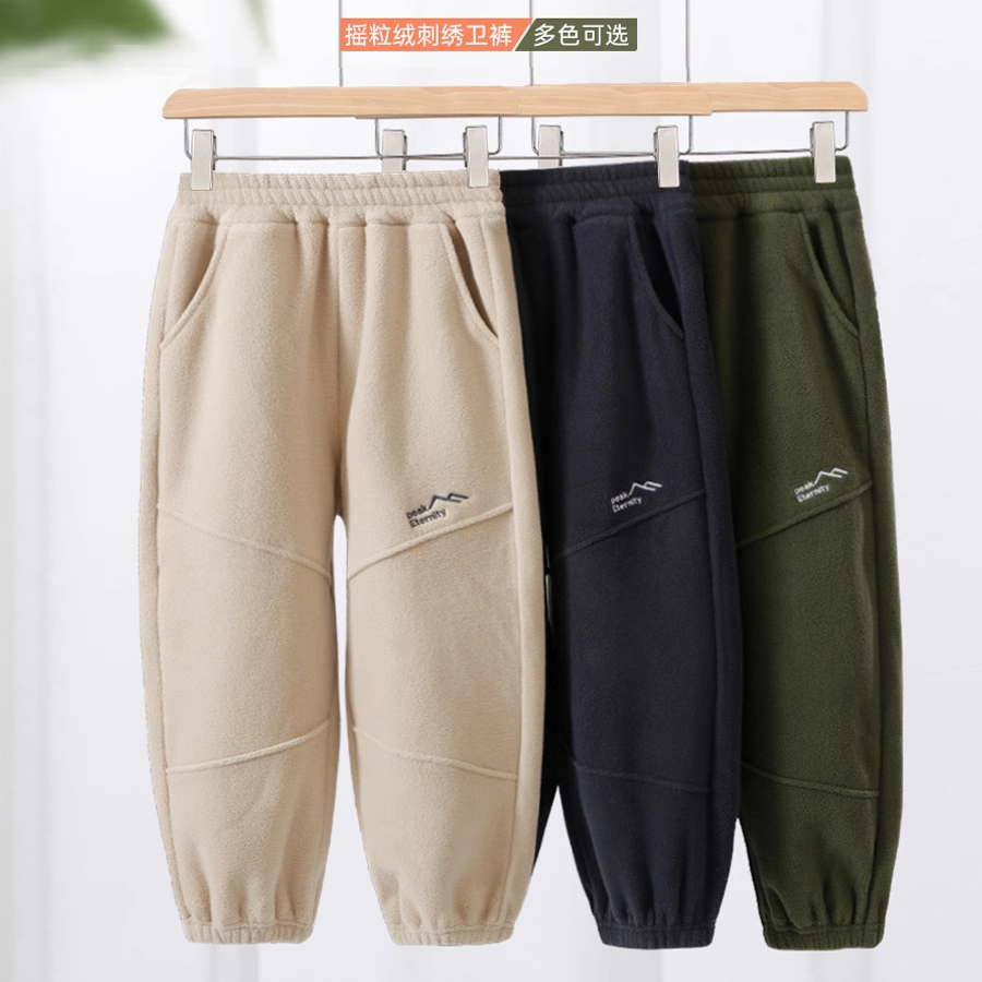 儿童摇粒绒裤子秋冬加厚保暖裤男女童外穿长裤亲子休闲卫裤运动裤 - 图0