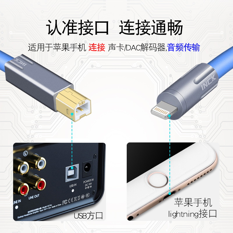 苹果lightning转USB方口手机声卡DAC解码器直播转换录音OTG音频线-图0