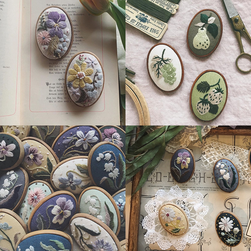 定制木质胸针DIY套装 刺绣丝带绣刺子绣皆川明风格胸针配件,淘宝优惠券,粉丝福利购,淘宝优惠卷