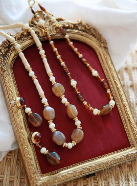 手工琉璃女法式复古项链毛衣链