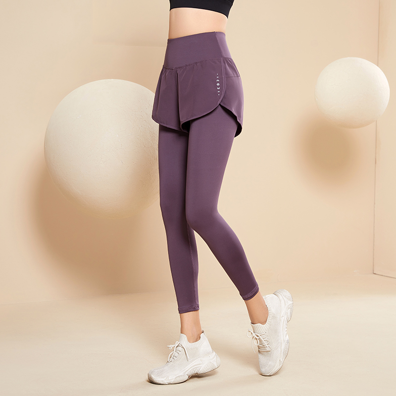 健身裤女外穿高腰跑步训练运动长裤速干双口袋假两件秋冬季瑜伽裤-图0