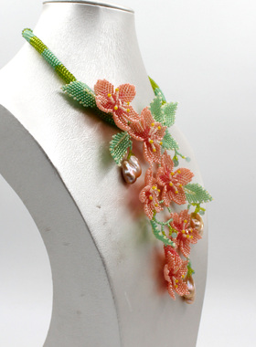 粉樱米珠项链手工巴洛克珍珠锁骨