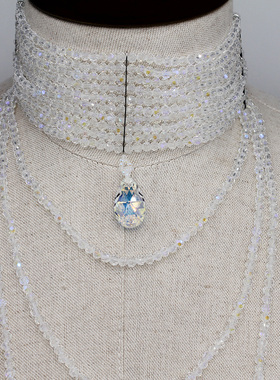 秀场款长流苏水晶吊坠多层编织长项链复古多色施华洛吊坠款