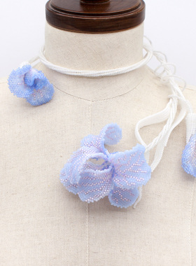 原创手工定制进口米珠项链浅紫色鸢尾花可定制胸花耳坠礼服派对送