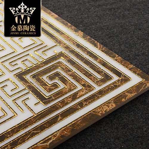 新中式入户玄关地砖拼花镀金福字背景墙瓷砖地面拼图可定制水刀砖 - 图2