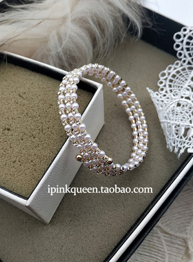 弹力珍珠闪钻开口手镯手环