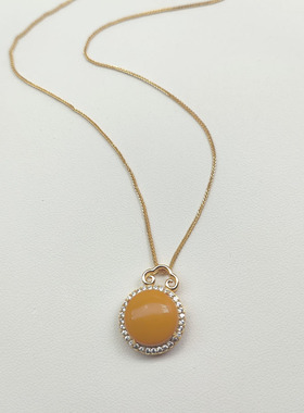 蜜蜡银镀金闪钻护身招财项链短链