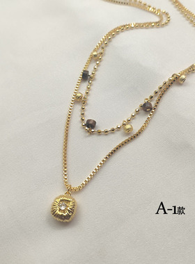 闪钻氧化锆石原石金色项链短链