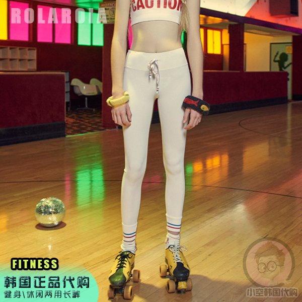 韩国正品ROLAROLA韩版学院风系带显瘦百搭高腰健身跑步运动长裤女 - 图1
