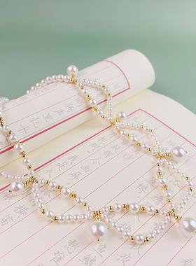 汉服洛丽塔双层珍珠项链儿童古风唐风坦领宋制明制软璎珞项圈