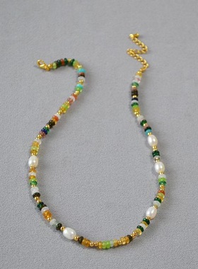 真石串珠淡水米粒珍珠项链