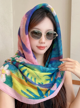 夏季薄款防晒透气大方巾披肩女