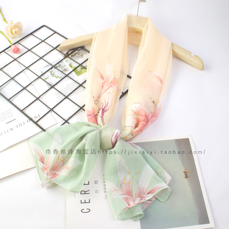 春夏清新款丝巾围巾女时尚百搭雪纺印花丝巾长款薄纱巾夏季防晒小,淘宝优惠券,粉丝福利购,淘宝优惠卷