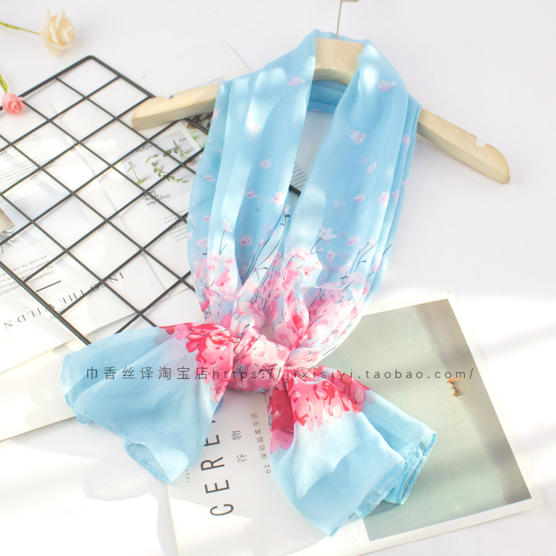 春夏清新款丝巾围巾女时尚百搭雪纺印花丝巾长款薄纱巾夏季防晒小,淘宝优惠券,粉丝福利购,淘宝优惠卷