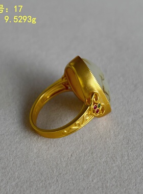 金镶嵌和田玉白玉籽料戒指