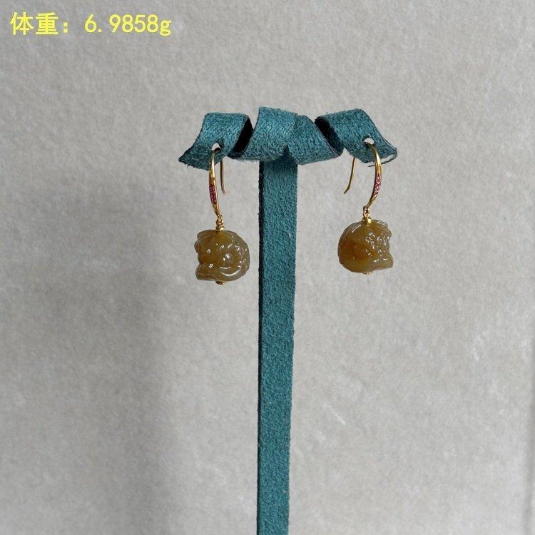 N设计款~18K金镶糖玉籽料耳饰/耳环/耳钩朕®开仓新疆和田玉,淘宝优惠券,粉丝福利购,淘宝优惠卷