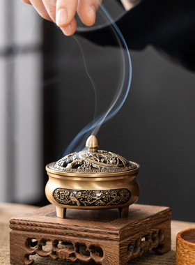 三足雕花合金铜香炉盘香炉供奉炉