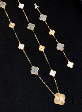 四叶草灰贝母镭射玫瑰金长款毛衣