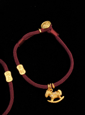 属马本命年红绳手链古法黄金财神国风手绳女款2025新款盘缠编织绳