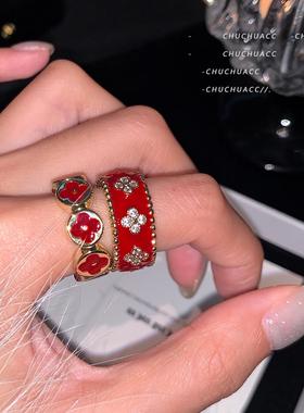 安可拉红滴釉开口戒指大小可调节