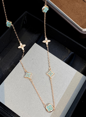 小花天河石四叶草项链毛衣链