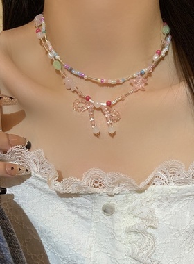 2026时尚彩色糖果串珠多巴胺项链女夏季小众轻奢锁骨链甜酷风个性